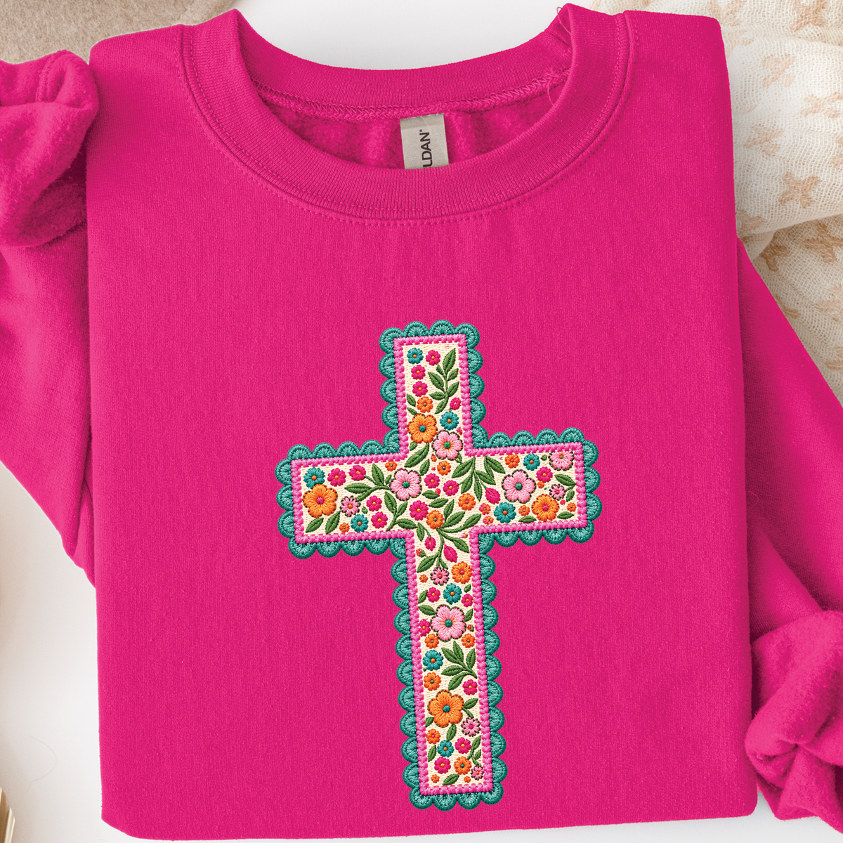 Floral Cross Faux Stitch Cross Sweatshirt